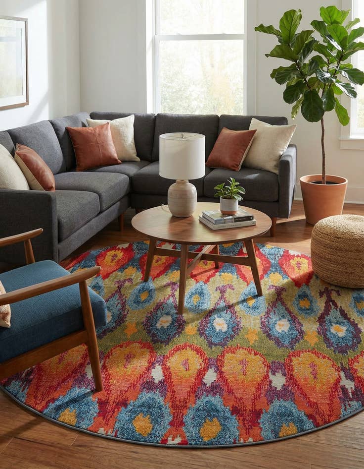 Detail image of 6' x 6' Washable Modern Indoor / Outdoor Round Rug