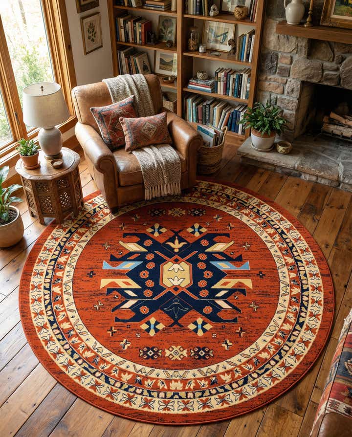 7' 10 x 7' 10 Heriz Design Round Rug