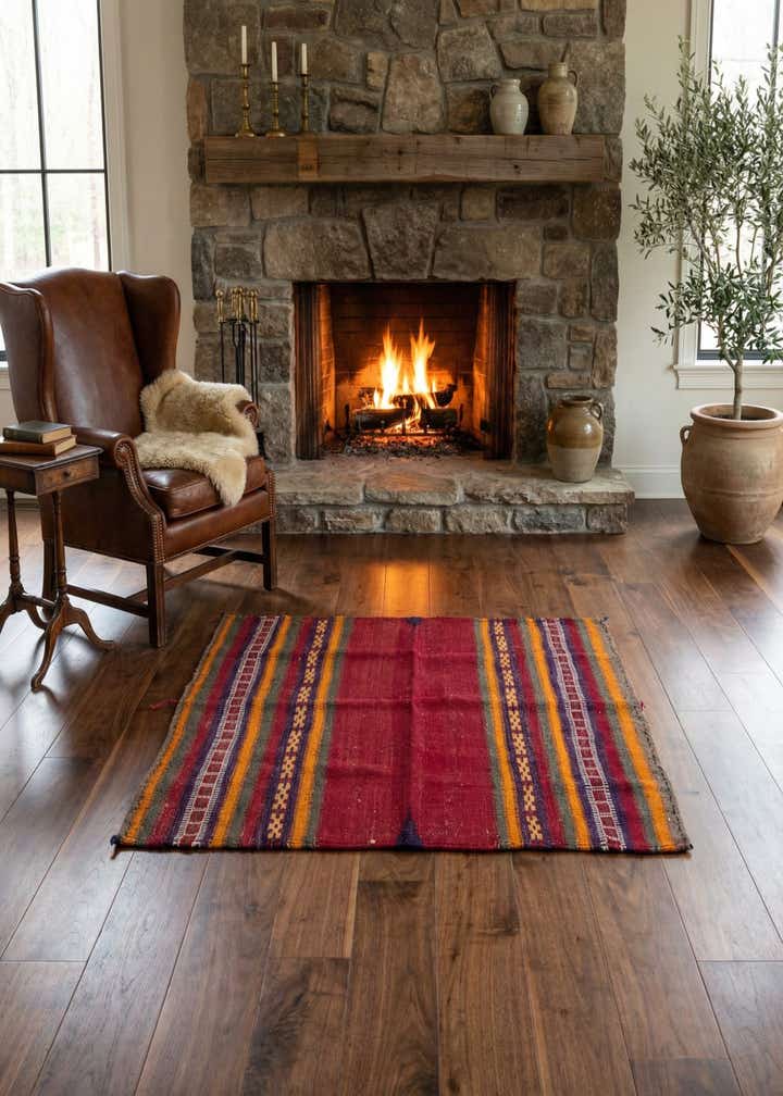 3' 6 x 3' 9 Hand Woven Kilim Afghan Wool Square Rug