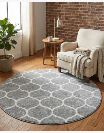 Light Gray Trellis Frieze Round Rug