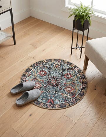 Vintage Green Washable Timeless Round Rug