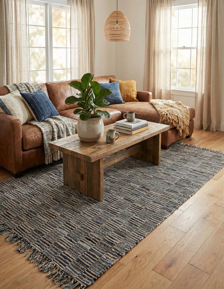 Detail image of 5' 1 x 8' Hand Woven Chindi Jute Rug