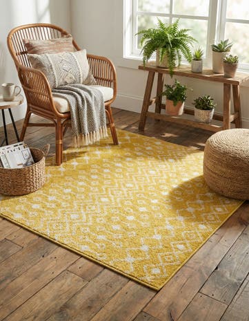 Yellow Moroccan Trellis Square Rug