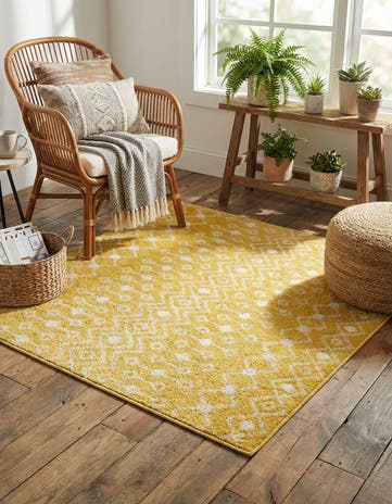 Yellow Moroccan Trellis Square Rug