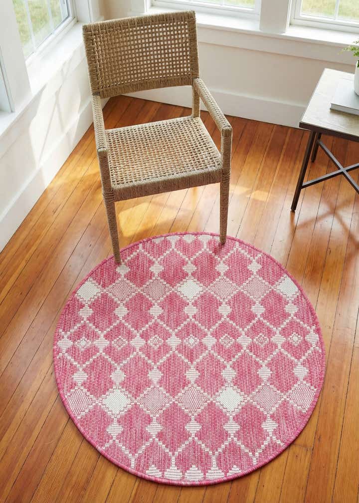 3' x 3' Easy-Clean Trellis Indoor / Outdoor Round Rug