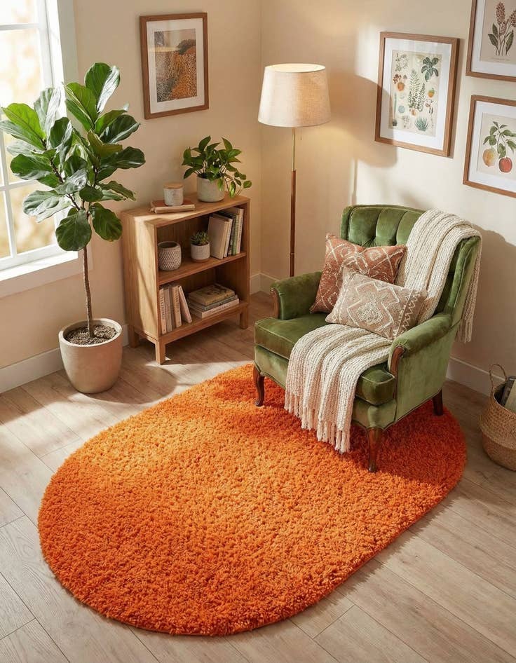 Detail image of 3' x 5' 3 Solid Shag Oval Rug