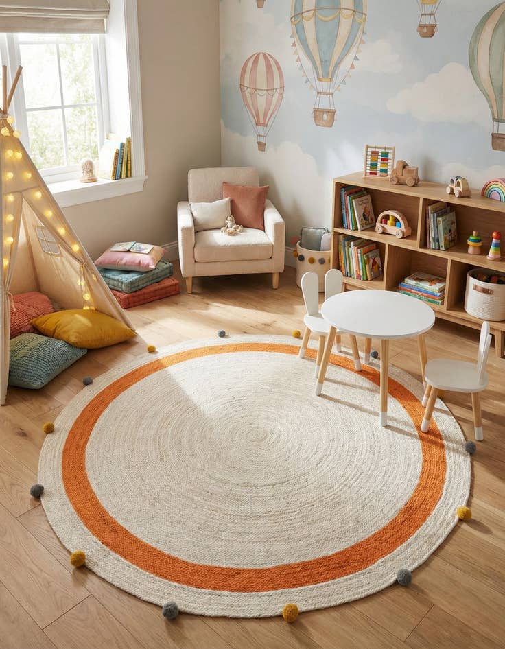 Detail image of 6' 1 x 6' 1  Hand Braided Kids Braided Jute Round Rug