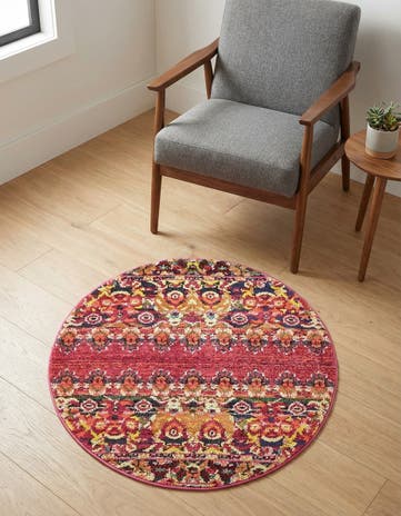 Red Washable Palazzo Round Rug