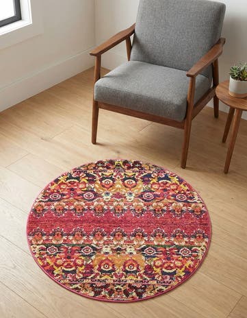 Red Washable Palazzo Round Rug