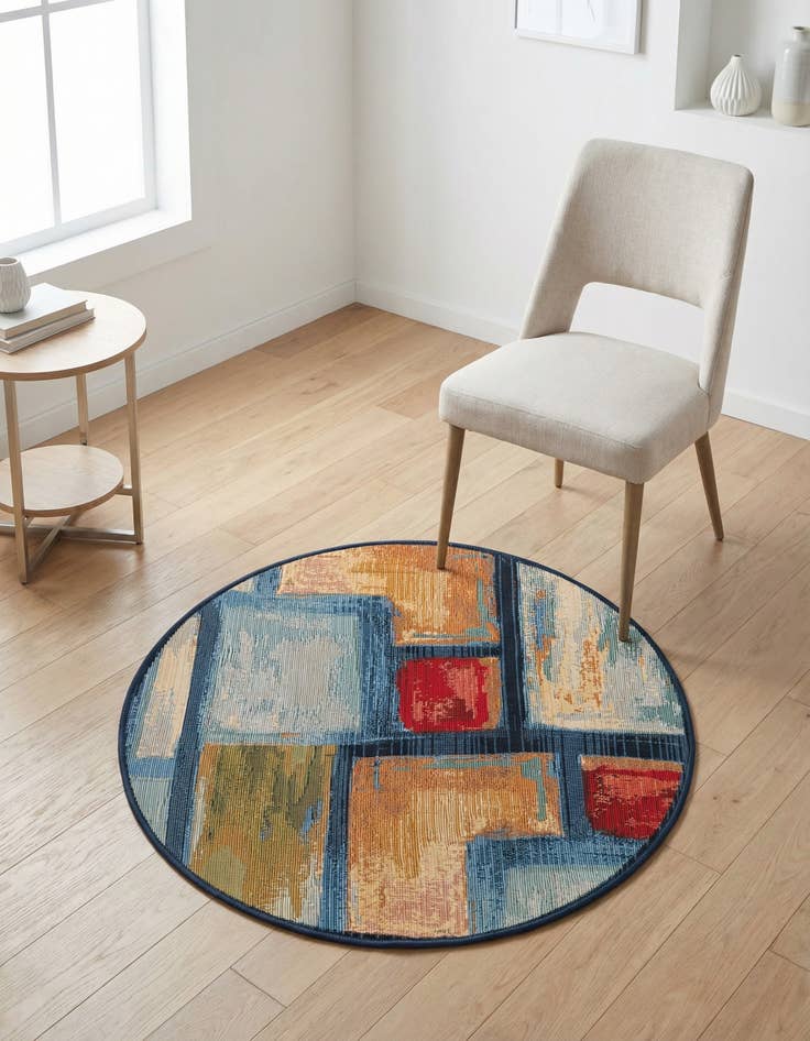 Detail image of 2' 7 x 2' 7 Washable Modern Indoor / Outdoor Round Rug