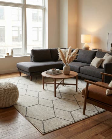  7' x 7' Lattice Frieze Square Rug