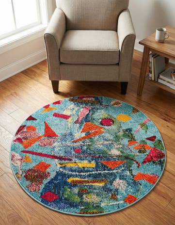 3' 3 x 3' 3 Washable Vivid Round Rug
