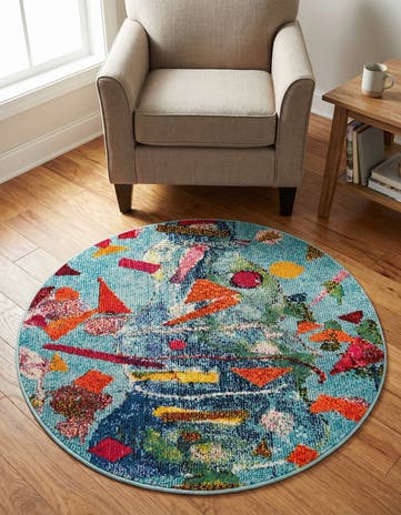 3' 3 x 3' 3 Washable Vivid Round Rug