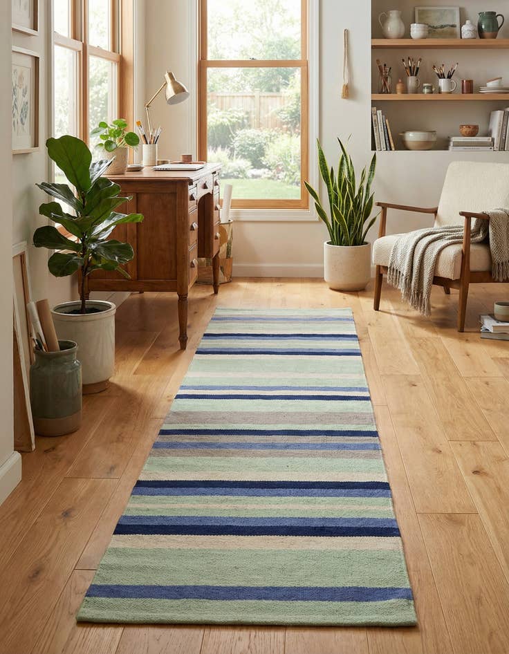 Detail image of 2' x 8'  Hand Woven Flatweave Cotton Dhurrie Runner Rug