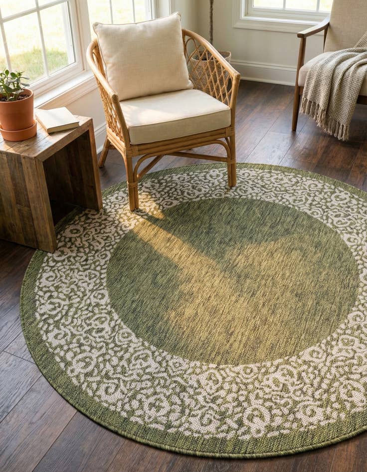 Detail image of 5' 3 x 5' 3 Washable Border Indoor / Outdoor Round Rug