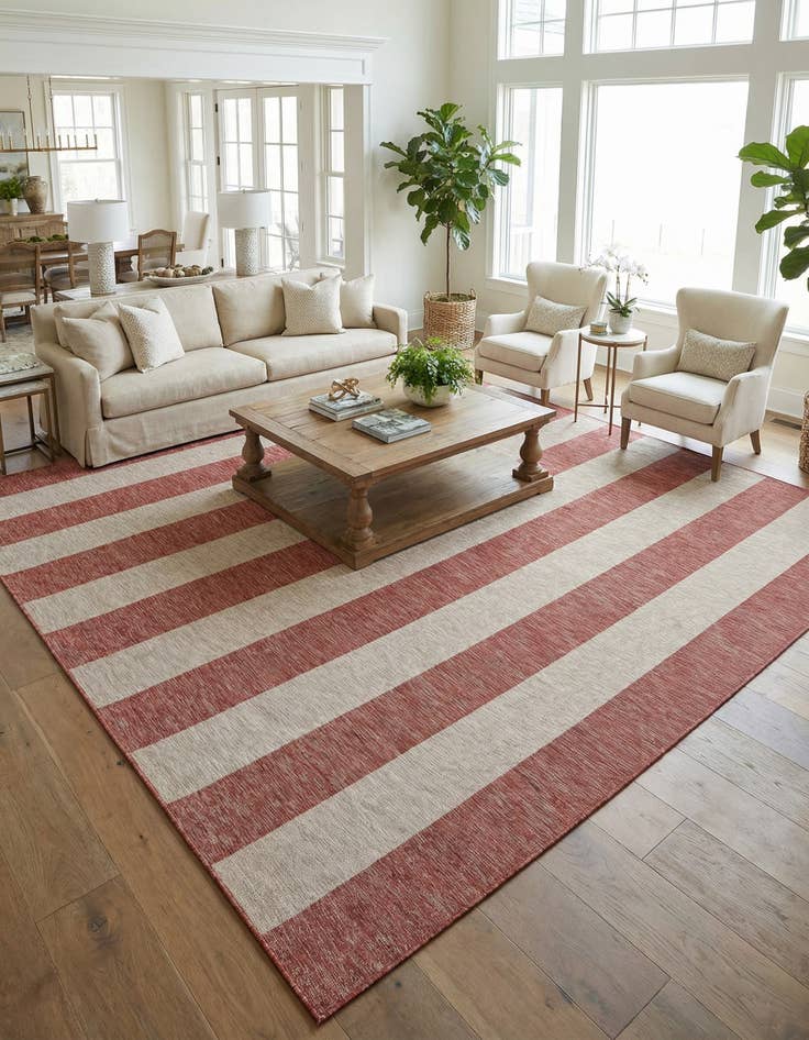 Detail image of 13' x 13'  Washable Striped Indoor / Outdoor Square Rug