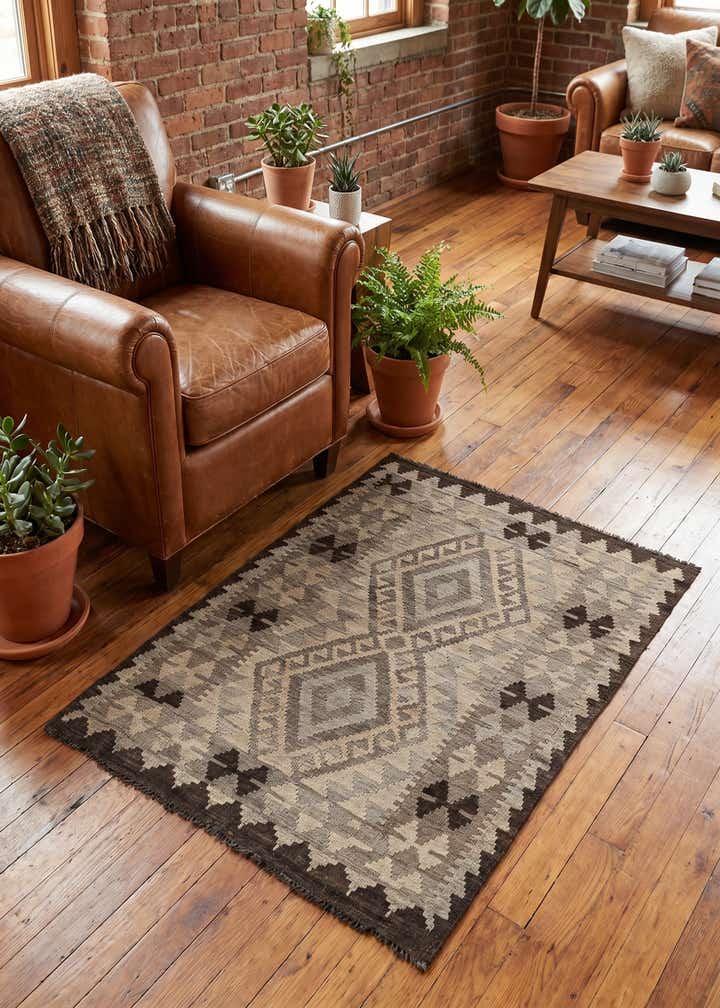 3' 4 x 4' 1 Hand Woven Kilim Maymana Wool Rug