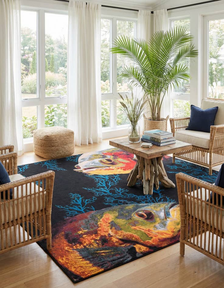 Detail image of 10' x 10' Washable Coastal Indoor / Outdoor Square Rug