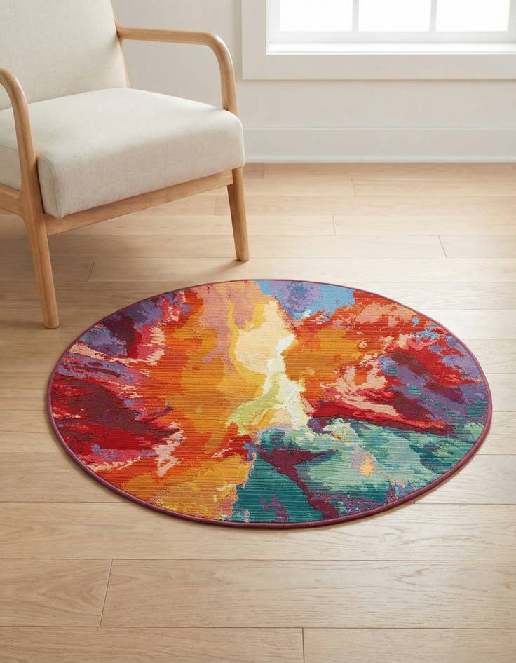 Detail image of 3' x 3' Washable Modern Indoor / Outdoor Round Rug
