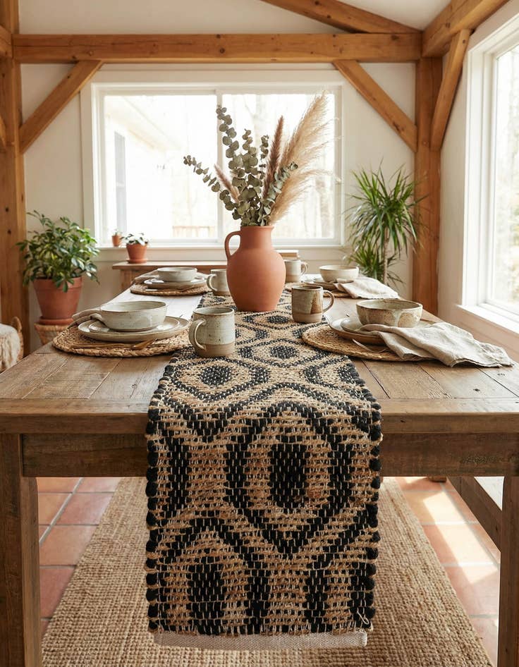 Detail image of 1' 2 x 10'  Hand Woven Chindi Jute Table Runner Rug