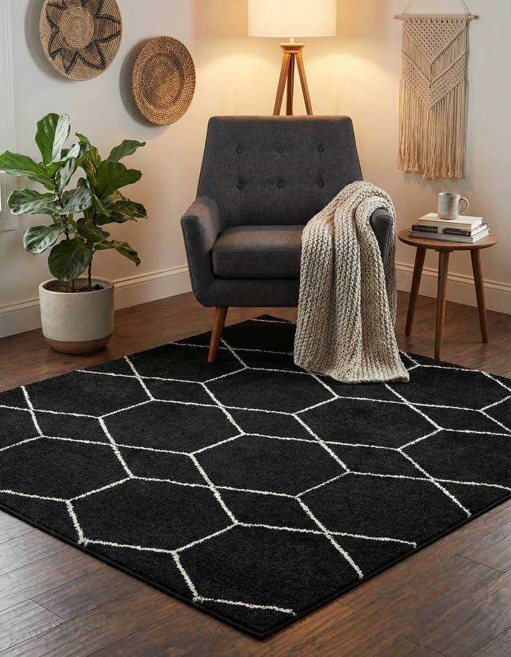 Detail image of 5' 3 x 5' 3 Lattice Frieze Square Rug