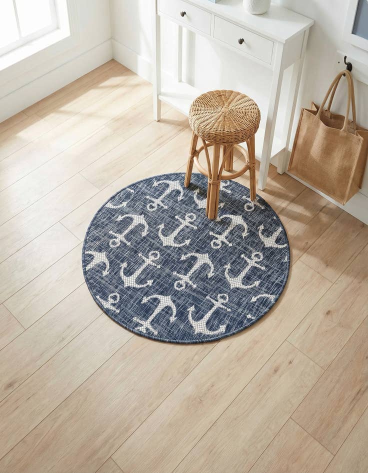 Detail image of 3' x 3' Washable Coastal Indoor / Outdoor Round Rug
