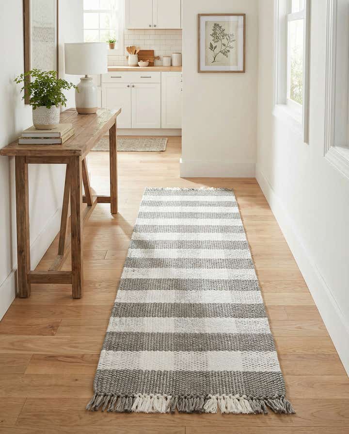 2' x 8' Easy-Clean Eco Plaid Washable Indoor / Outdoor Runner Rug