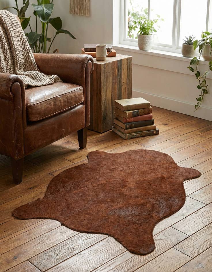 Detail image of 2' 2 x 2' 11 Cowhide Leather Rug