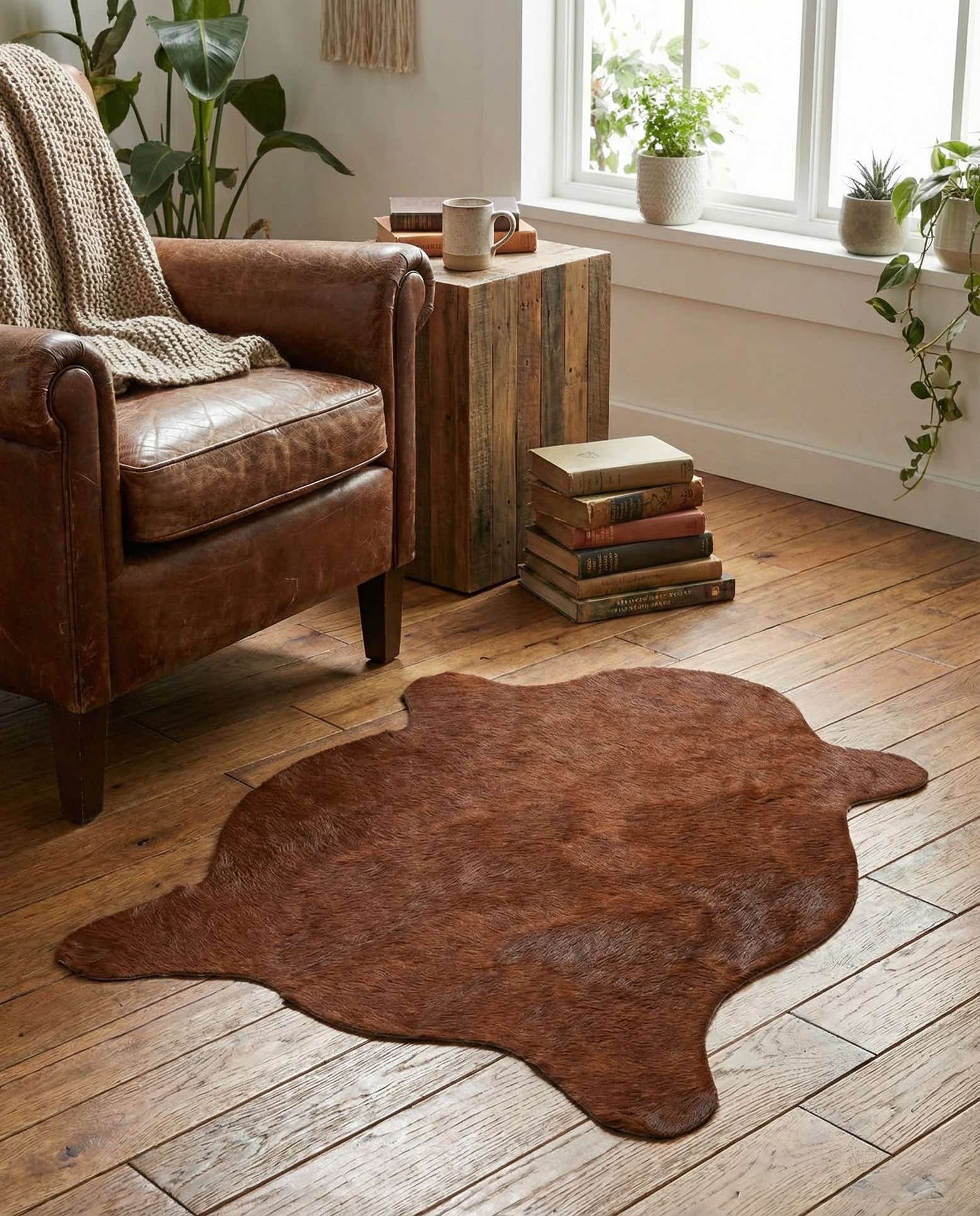 2' 2 x 2' 11 Cowhide Leather Rug