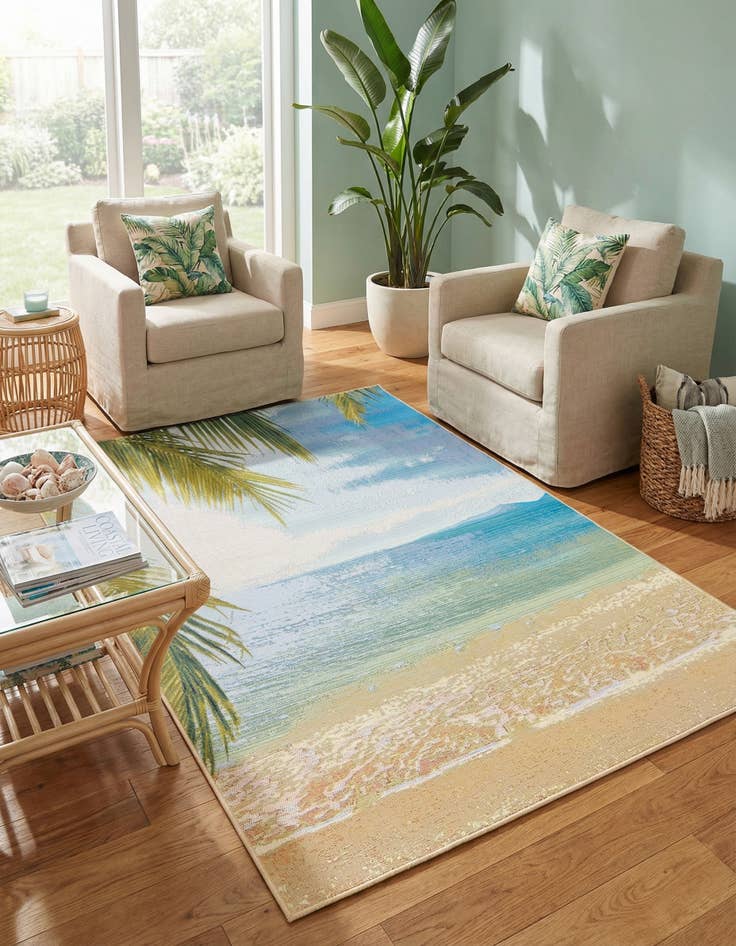 Detail image of 5' 3 x 8' Washable Coastal Indoor / Outdoor Rug