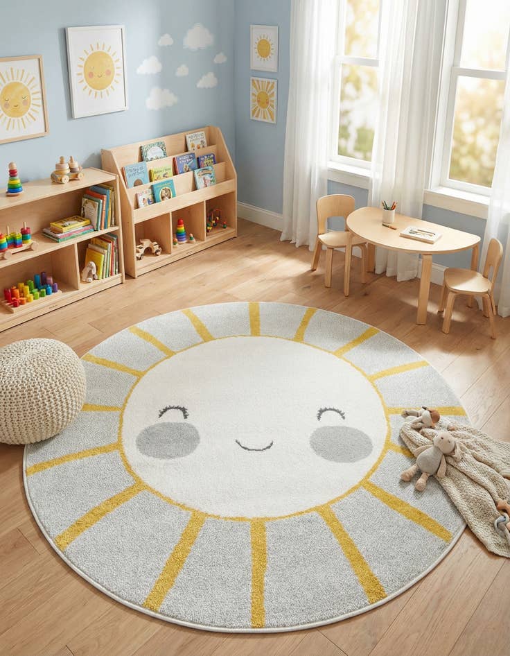Detail image of 6' 1 x 6' 1 Sun Whimsy Kids Round Rug