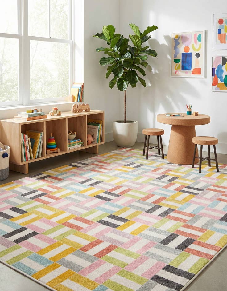 Detail image of 7' 10 x 10' Checkered Whimsy Kids Rug