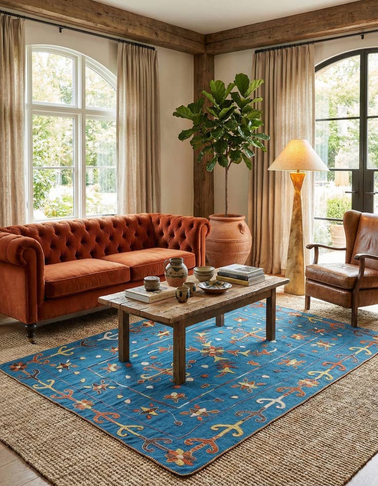 Detail image of 5' 10 x 7' 7 Hand Woven Kilim Suzani Wool Rug