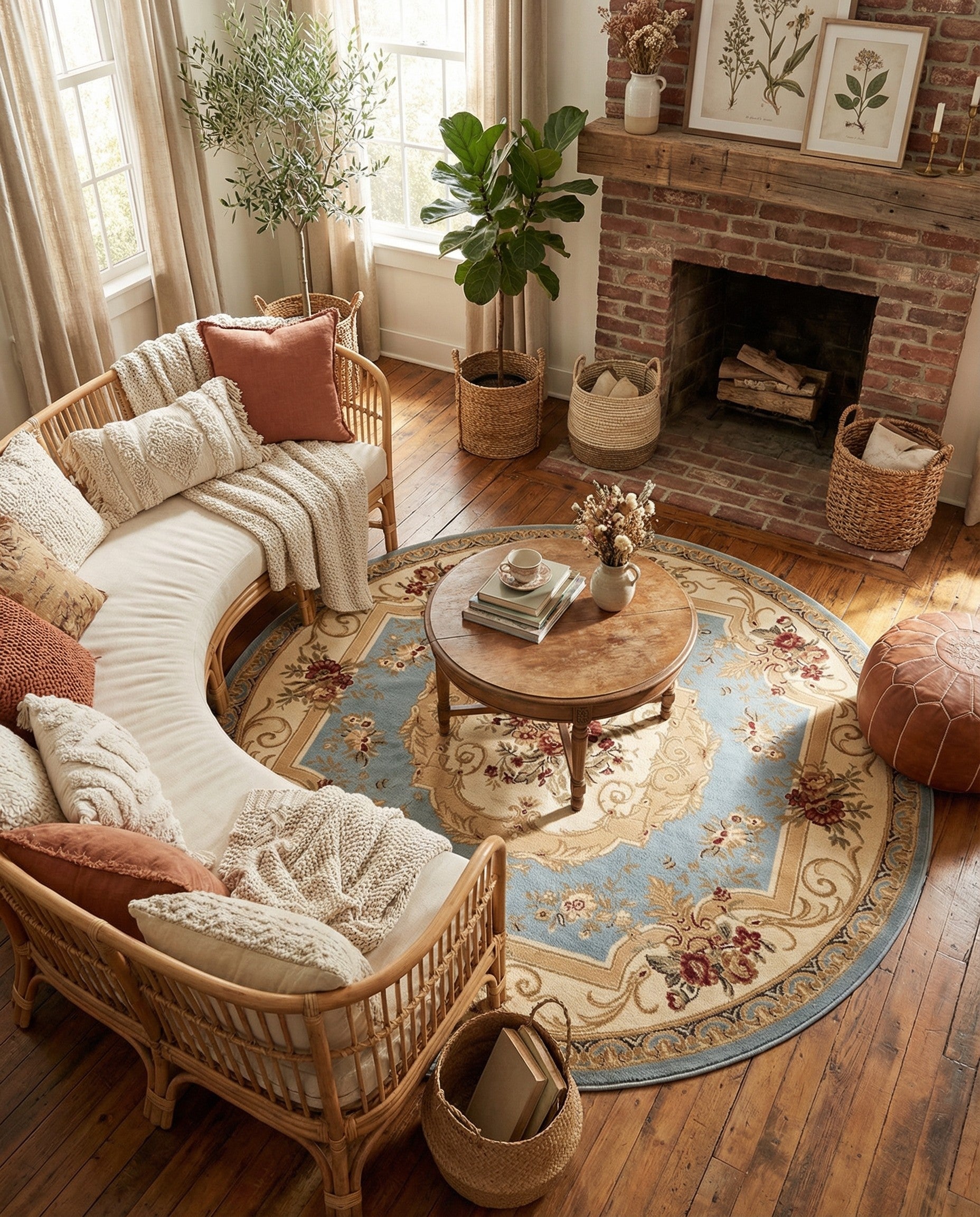 7' 10 x 7' 10 Classic Aubusson Round Rug