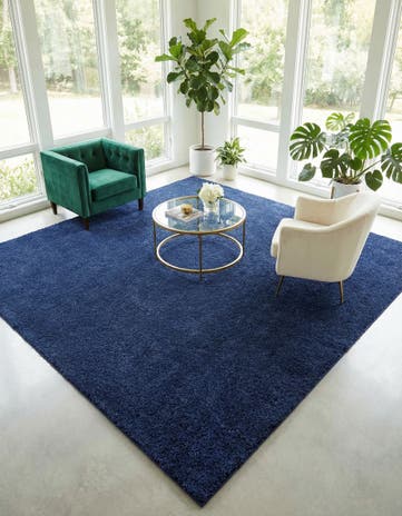 Navy Blue Solid Frieze Square Rug