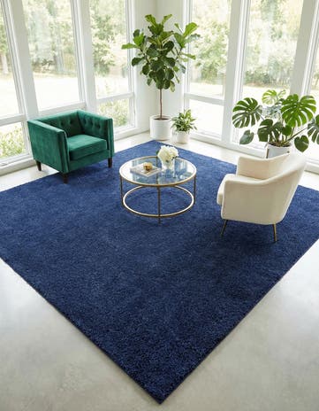 Navy Blue Solid Frieze Square Rug