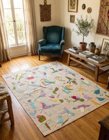 5' 2 x 6' 2 Hand Woven Kilim Suzani Wool Square Rug