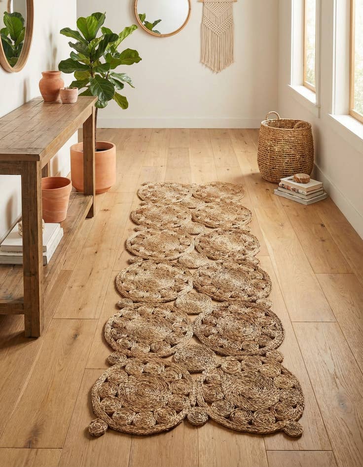 Detail image of 2' x 6' 1  Hand Braided Jute Runner Rug