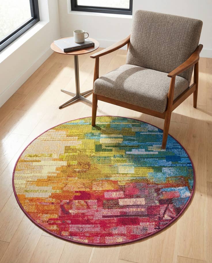 Detail image of 3' x 3' Easy-Clean Modern Indoor / Outdoor Round Rug