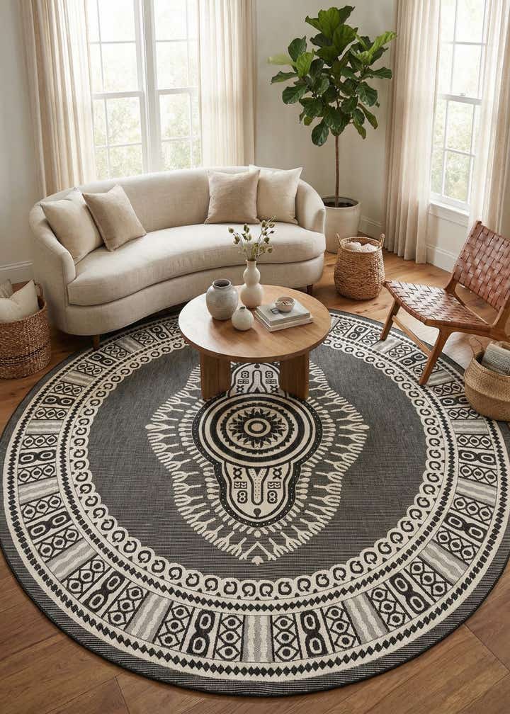 12' x 12' Easy-Clean Traditional Indoor / Outdoor Round Rug