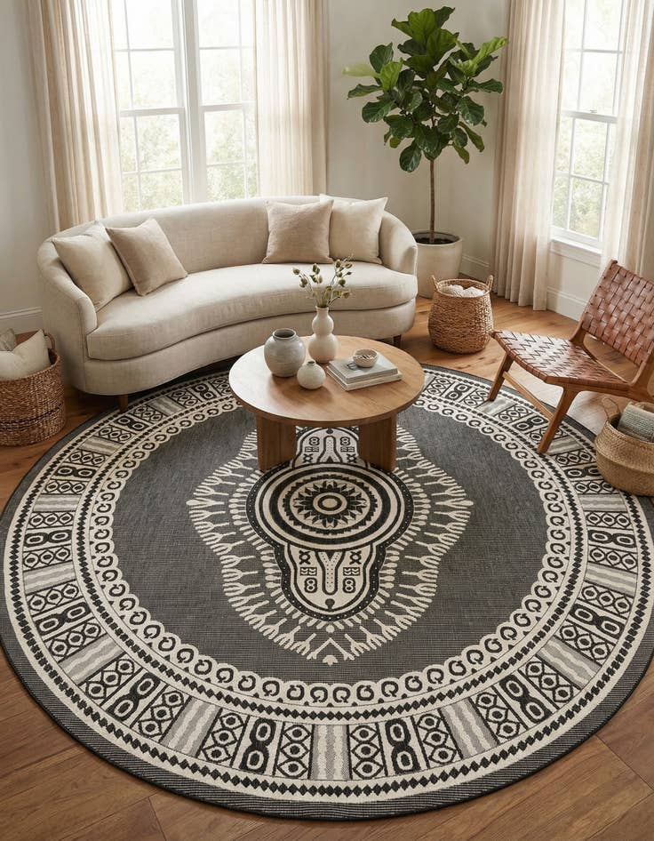 Detail image of 12' x 12' Easy-Clean Traditional Indoor / Outdoor Round Rug