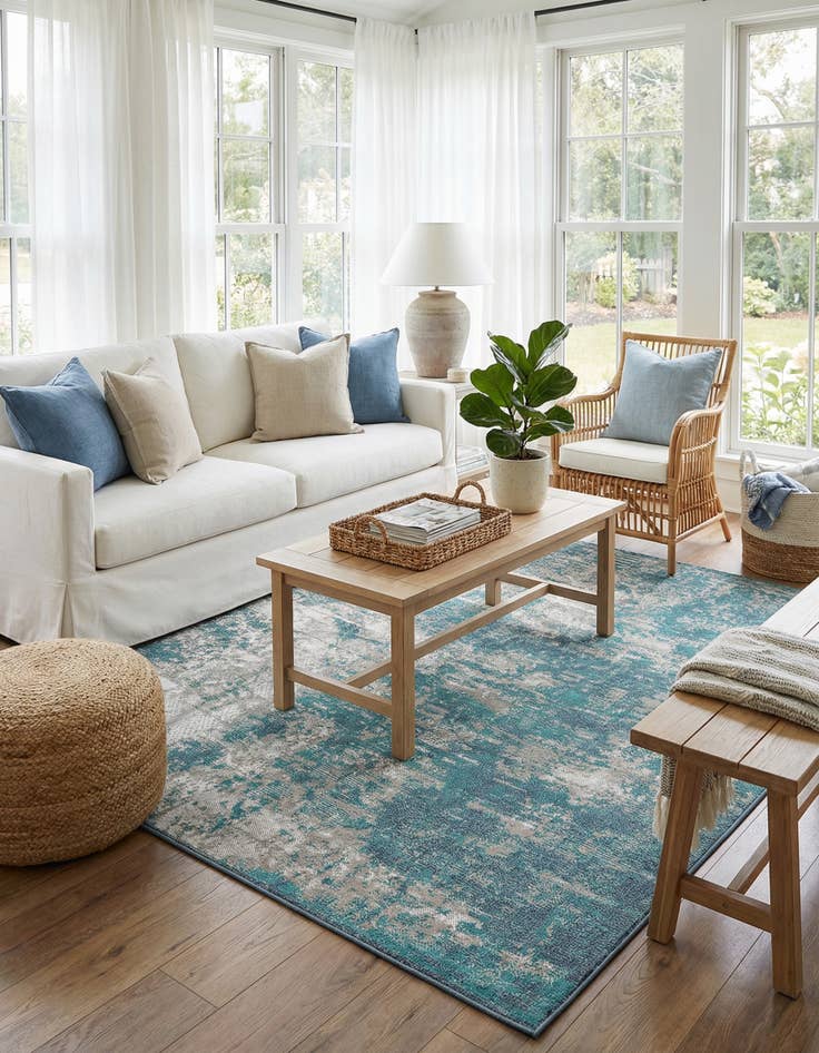 Detail image of 7' 10 x 7' 10 Washable Coastal Indoor / Outdoor Square Rug