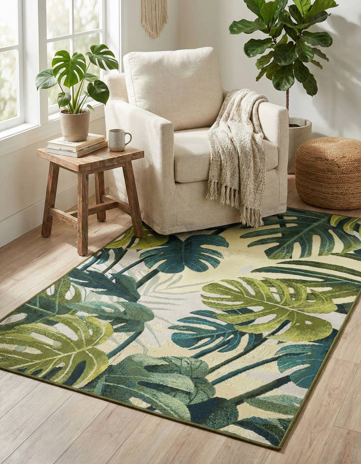 Detail image of 3' 3 x 5' 3 Washable Botanical Indoor / Outdoor Rug