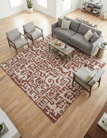 Rust Red Easy-Clean Modern Indoor / Outdoor Square Rug