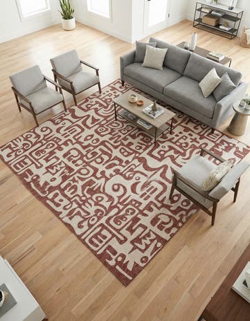 Rust Red Easy-Clean Modern Indoor / Outdoor Square Rug