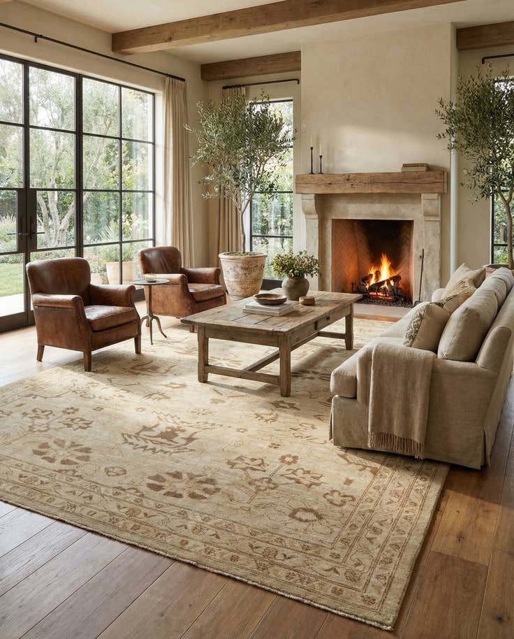 Detail image of 9' 2 x 12' 7 Hand Knotted Oushak Wool Rug