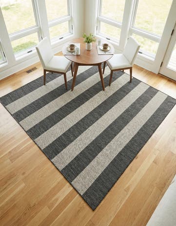 Charcoal Gray Easy-Clean Ribbon Indoor / Outdoor Square Rug