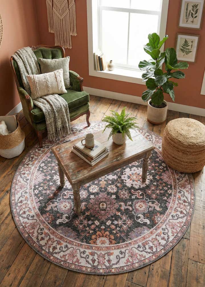 5' 1 x 5' 1 Washable Timeless Round Rug