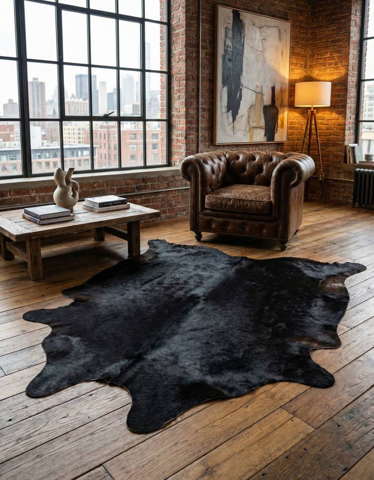 Detail image of 5' 11 x 7' Cowhide Leather Rug