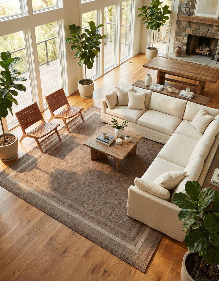 Detail image of 13' x 13'  Washable Border Indoor / Outdoor Square Rug